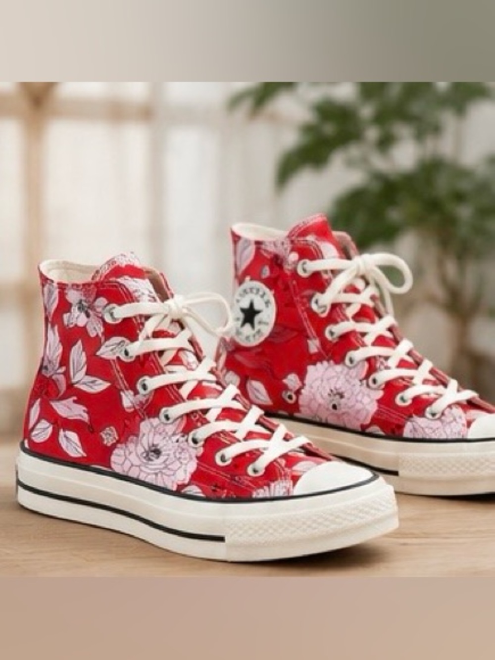 Converse Chuck 70 Vintage Floral High Top Platform Sneakers Red Pink Size 5.5
